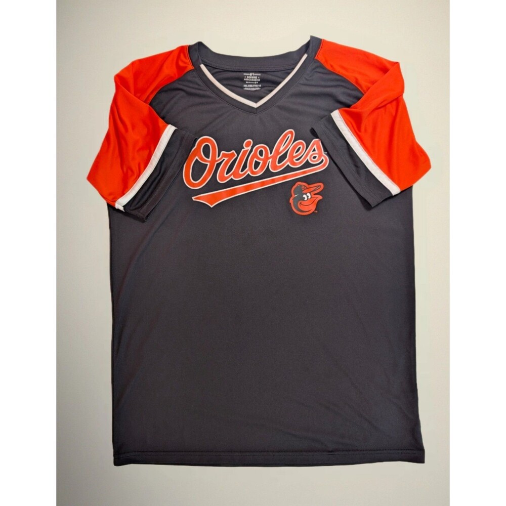 Boys MLB Baltimore Orioles Baseball Short Sleeve V-Neck T-shirt Black Youth XXL